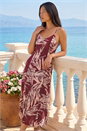 Wine Petite Leaf Print Button Midi Dress, Image 2 of 4