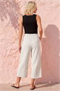Natural  Petite Linen Blend Wide Cropped Trousers, Image 3 of 4