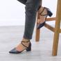 Navy Blue AJVANI Navy Blue Mid Block Heel Crossed Strap Pointed Toe 2 Part Heels, Image 5 of 6