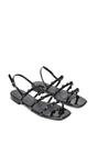 Black 'Pamela' Flat Strappy Sandals with Beaded Detail, Image 5 of 5