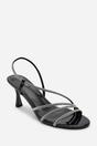 Black Gloria Diamante Strappy Low Heeled Sandals, Image 3 of 6