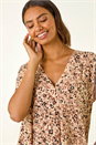 Natural  Animal Print V-Neck Pleat Front Top, Image 4 of 5