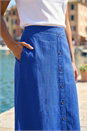 Navy  Linen Blend Button Midi Skirt, Image 4 of 4