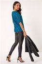 Teal Lace Short Sleeve T-Shirt, Image 3 of 5