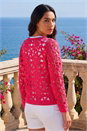 Cerise Crochet Knit Cardigan, Image 2 of 4