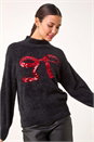 Black Festive Sparkly Bow Knit Jumper, Image 2 of 5