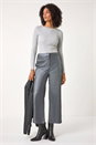 Pewter Gunmetal Metallic Coated Wide Leg Cropped Trouser, Image 2 of 5