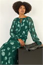 Green Floral Brocade Frill Midi Dress, Image 1 of 5