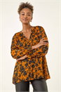 Orange Metallic Floral Buttoned Blouse, Image 4 of 5