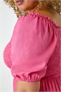 Pink Curve Shirred Tiered Midi Dress, Image 4 of 5