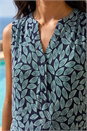 Teal Textured Leaf Print Stretch Top, Image 4 of 4