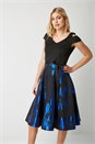 Royal Blue Jacquard Flared Cold Shoulder Dress, Image 1 of 5