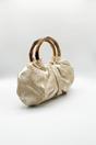 Beige Vintage Bamboo Handle Pleated Handbag, Image 3 of 4