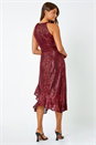 Red Halter Neck Sequin Midi Stretch Dress, Image 3 of 5