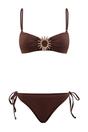 Brown Sun Hardware Detail Tie Side Triangle Bikini Set, Image 2 of 3