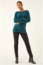Green Button Sleeve Fluffy Longline Jumper , Image 2 of 5