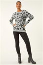 Grey Jacquard Animal Print Jumper, Image 2 of 5