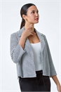 Black Stripe Textured 3/4 Sleeve Cotton Blend Jacket, Image 2 of 5