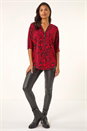 Red Animal Print Zip Front Stretch Top, Image 2 of 5