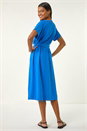 Royal Blue Button Linen Blend Midi Dress, Image 3 of 5