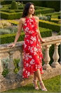 Red Floral Print Frill Wrap Midi Dress, Image 1 of 4
