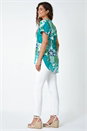 Green Patchwork Print Woven V-Neck Pleat Front Top, Image 3 of 5