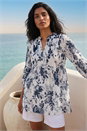 Blue Floral Print Notch Neck Top, Image 1 of 4
