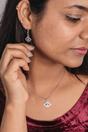 Silver Hamsa Evil Eye Zircon Dangle Earrings, Image 1 of 2