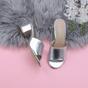 Silver AJVANI Silver Mid Block Heel Peep Toe Mules Sandals, Image 4 of 6