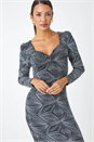 Silver Geometric Glitter Print Midi Stretch Dress, Image 4 of 5