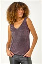 Pink V-Neck Metallic Plisse Vest Top, Image 2 of 6