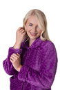 Purple Supersoft Button Front Embossed Bed Jacket, Image 5 of 5