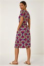 PINK Abstract Print Stretch Midi Dress, Image 2 of 5