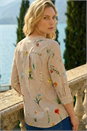 Taupe Floral Stripe Pleated Top, Image 3 of 4