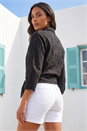 Black Broderie Tie Front Shirt, Image 2 of 4