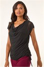 Black Sparkly Cowl Neck Stretch Top, Image 4 of 5