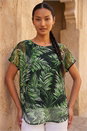 Green Palm Print Mesh Overlay Top, Image 1 of 4