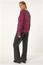 Cerise Fluffy Knit Button Cardigan, Image 3 of 5