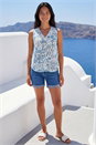 Blue Petite Printed Sleeveless Blouse, Image 2 of 4