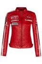 Red Leather Biker Racing Badges Jacket-Dalby, Image 2 of 6