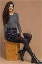 Navy  Checked Zip Detail Brushed A line Skirt , Image 2 of 5