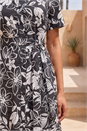 Black Floral Print Tie Waist Midi Dress, Image 4 of 4