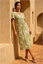 Khaki Petite Floral Shirred Waist Dress, Image 3 of 4