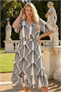 White Curve Abstract Button Detail Midi Dress, Image 2 of 4