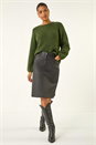 Black Coated Stretch A-Line Skirt, Image 2 of 5