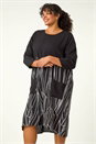 Black Curve Abstract Print Pocket Smock Dress, Image 2 of 5