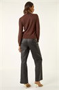 Chocolate V-Neck Sparkly Knit Jumper, Image 3 of 5