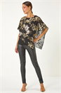 Gold Floral Foil Asymmetric Overlay Top, Image 2 of 5