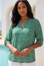 Green Curve Spot Print Notch Neck Top, Image 1 of 4