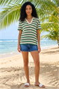 Green Stripe Crochet Collar Knit Top, Image 3 of 4